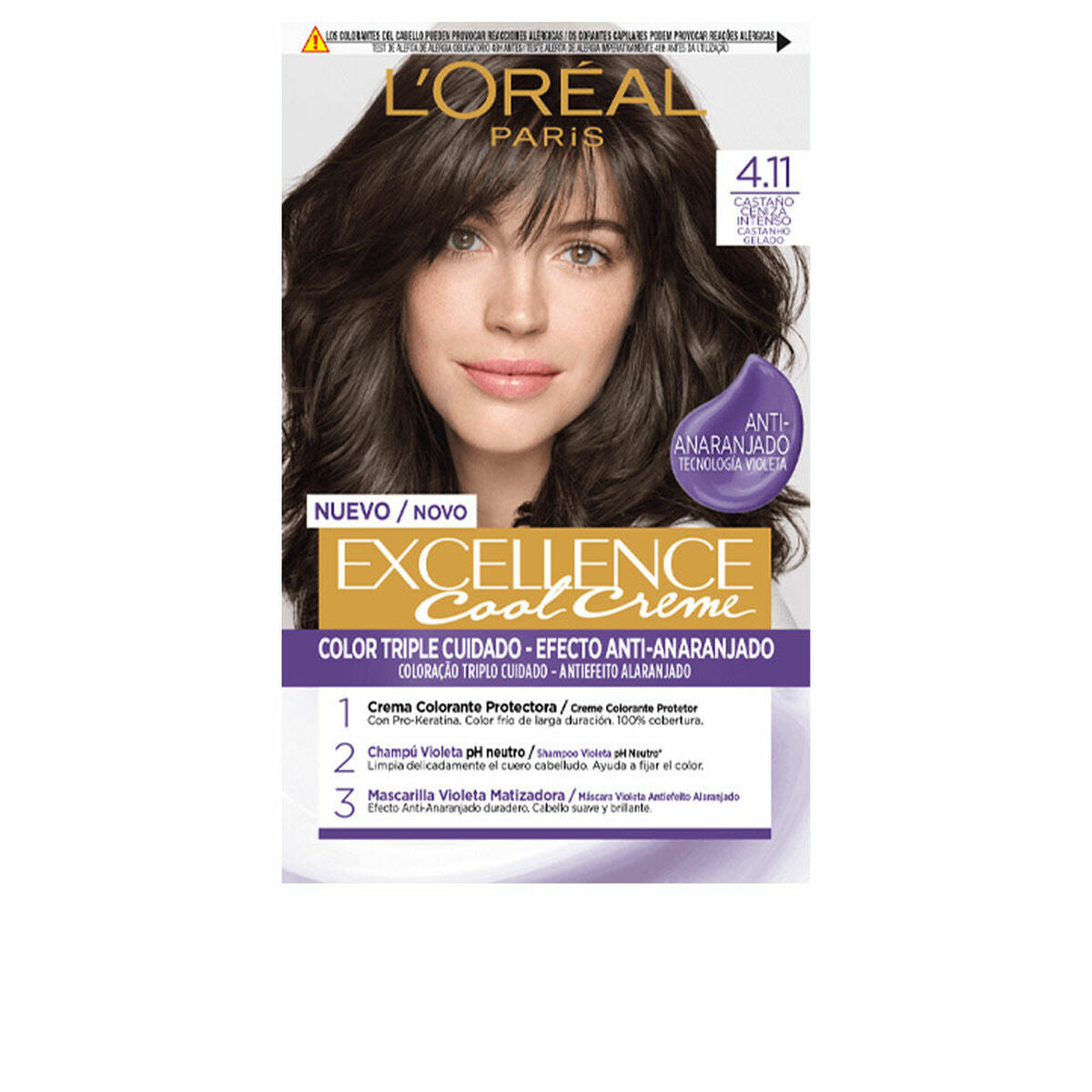 Permanent farve creme L'Oreal Make Up Excellence 4.11-castaño ceniza intenso Nº 4.11-Castano Ceniza Intenso Nº 4.11-Castano