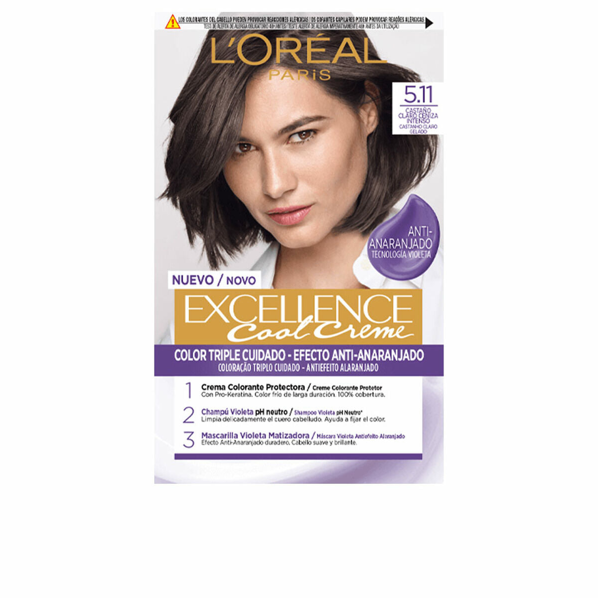 Permanent farve creme L'Oreal Make Up Excellence Cool 5.11-castaño claro ceniza intenso Nº 5.11-Castano Claro Ceniza Intenso