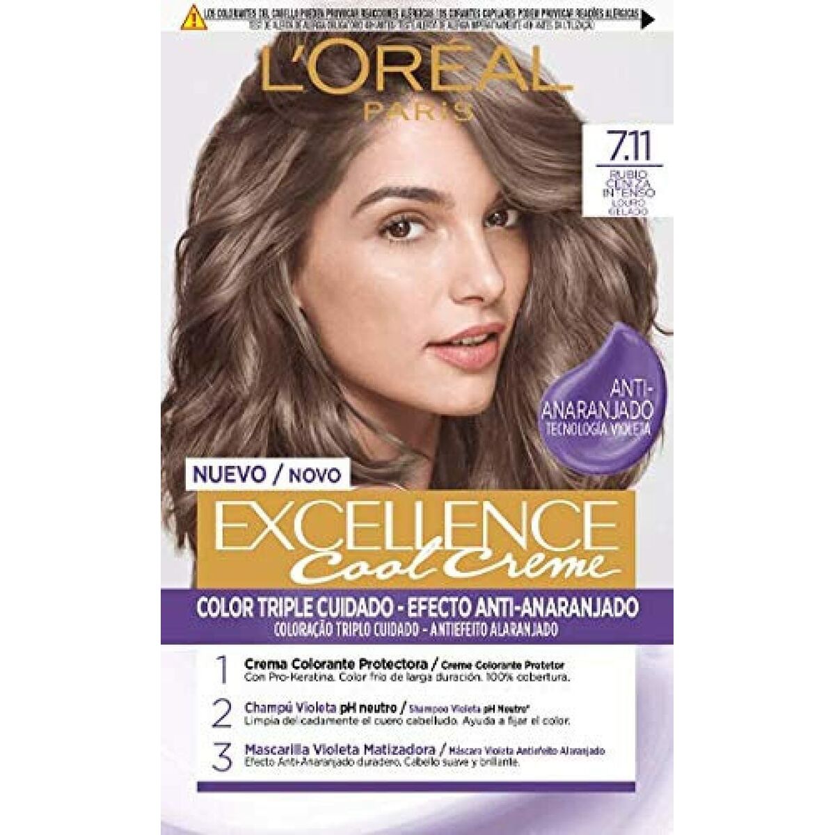 Permanent farve Creme L'Oreal Make Up Excellence Ash Blonde 7,11 Intense Nº 7,11-Rubio Ceniza Intenso 192 ml til kvinder