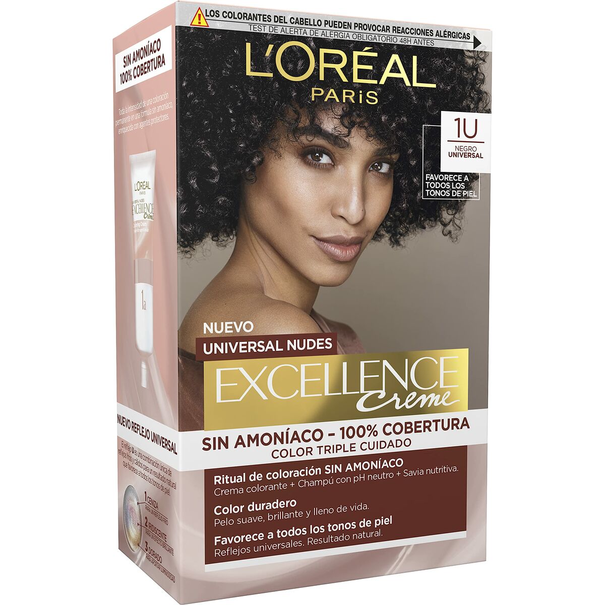Permanent Dye L'Oreal Make Up Excellence Black Nº 1-Sort (5 enheder) produktemballage