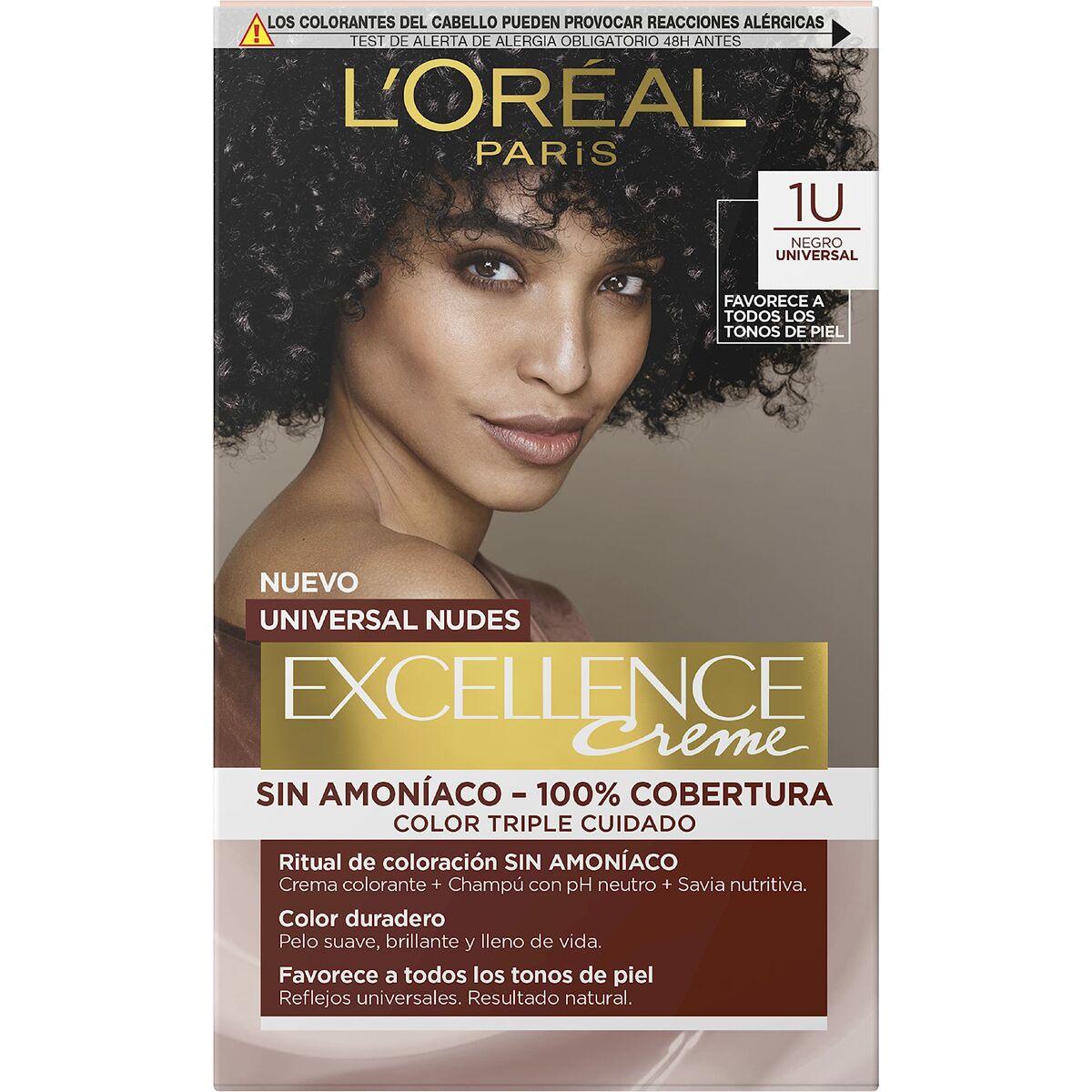 Permanent Dye L'Oreal Make Up Excellence Black Nº 1-Sort (5 enheder) produktemballage