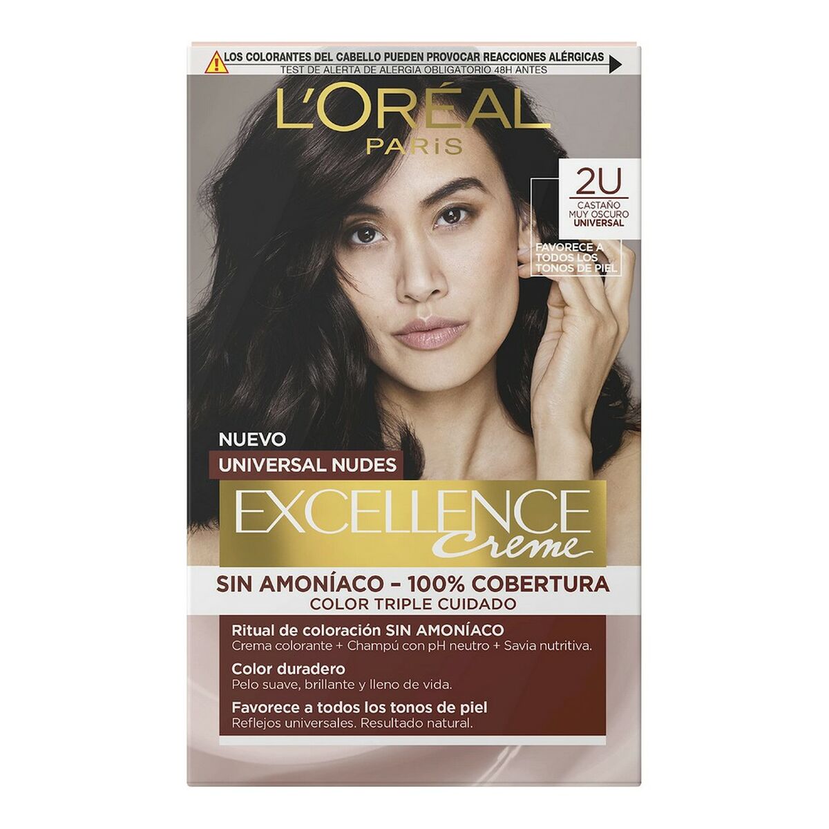 Farve uden ammoniak L'Oreal Make Up Excellence 2u-mørkeste brunette Nº 2u-Mørkeste brunette (5 enheder) produktemballage