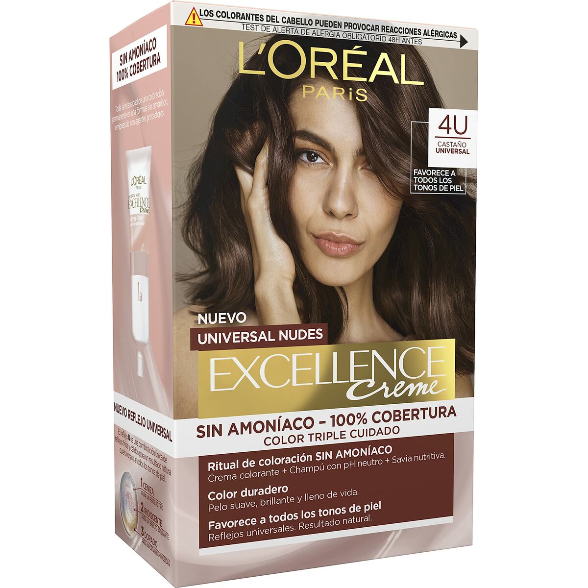 Permanent Dye L'Oreal Make Up Excellence Brown Nº 4u-Brown (5 enheder) produktemballage