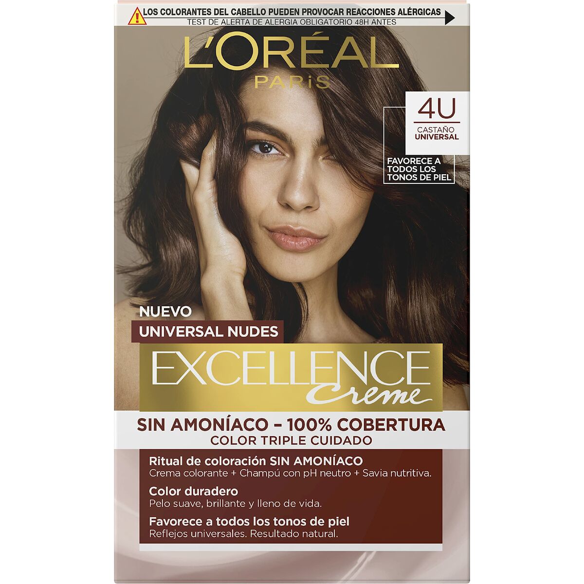 Permanent Dye L'Oreal Make Up Excellence Brown Nº 4u-Brown (5 enheder) produktemballage