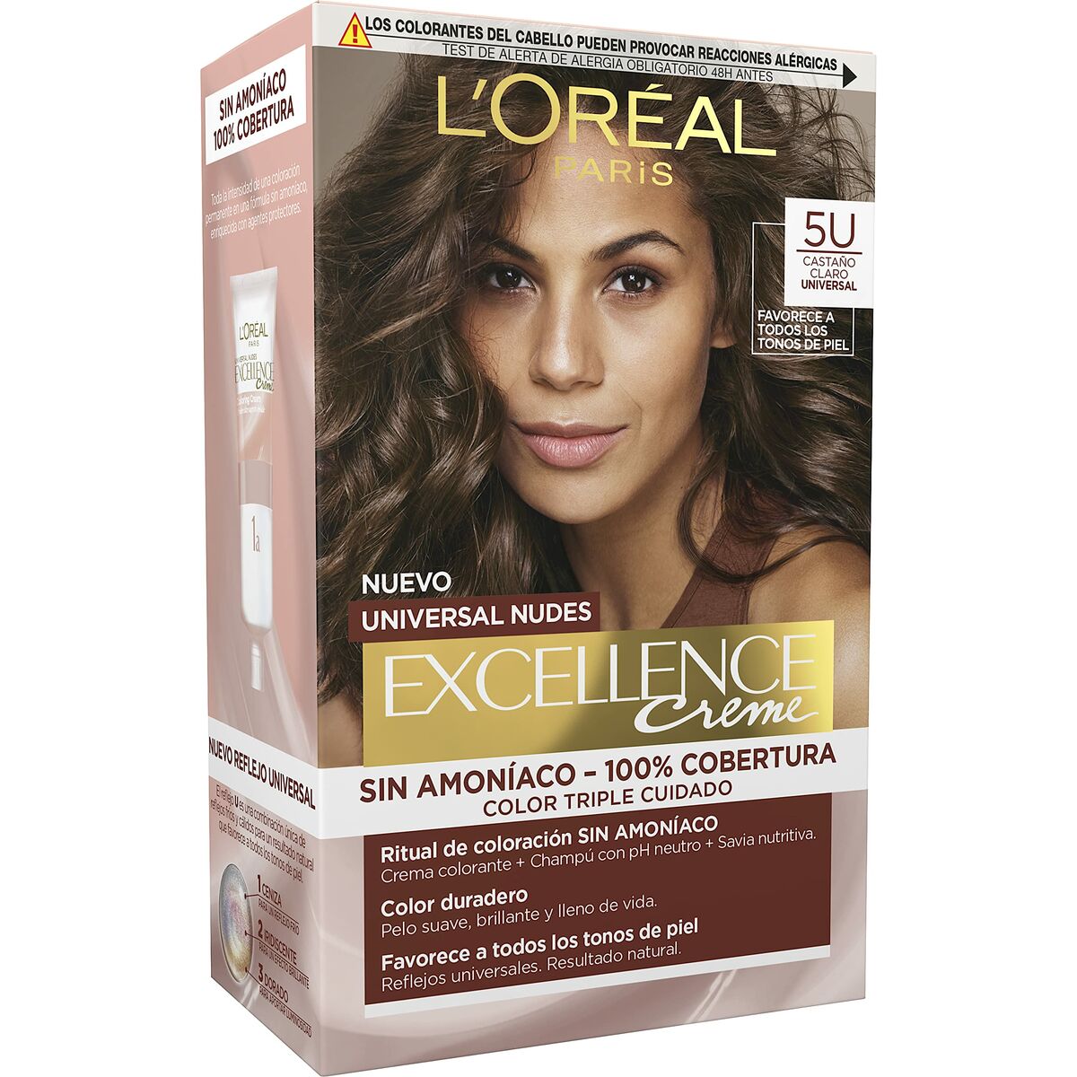 Permanent Dye L'Oreal Make Up Excellence Lysebrun Nº 5u-Lysebrun (5 enheder) produktemballage