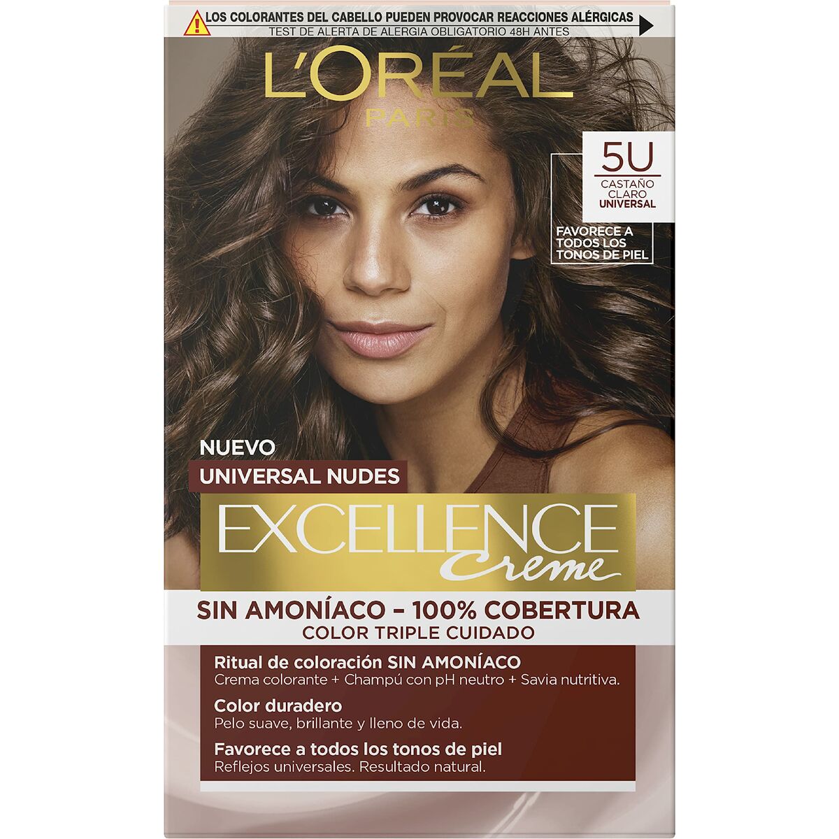 Permanent Dye L'Oreal Make Up Excellence Lysebrun Nº 5u-Lysebrun (5 enheder) produktemballage