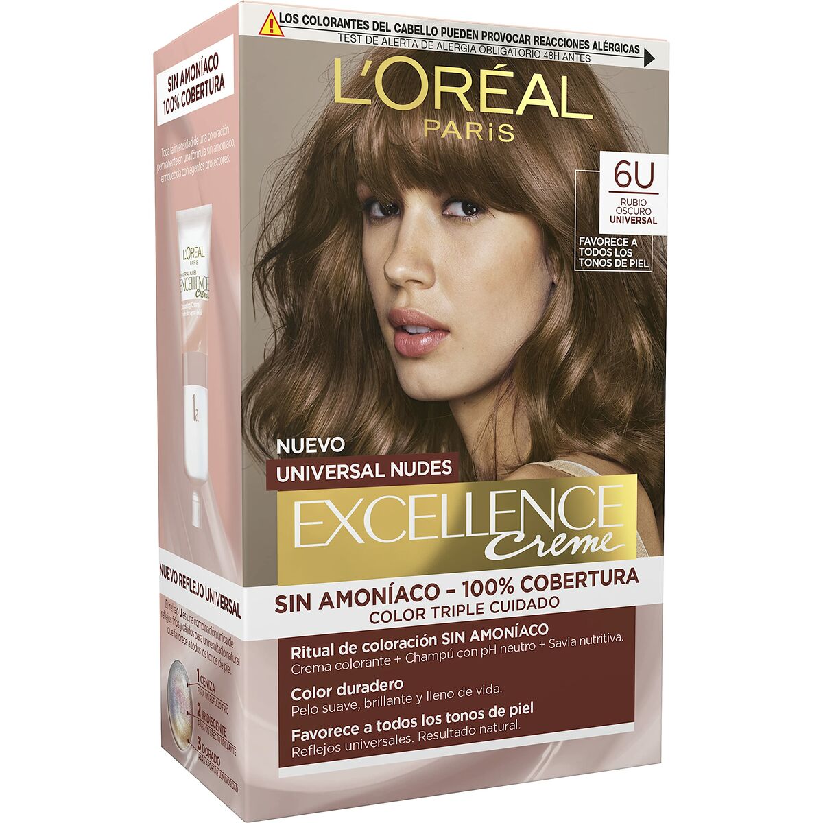 Permanent Dye L'Oreal Make Up Excellence Dark Blonde Nº 6u-Dark Blonde (5 enheder) produktemballage