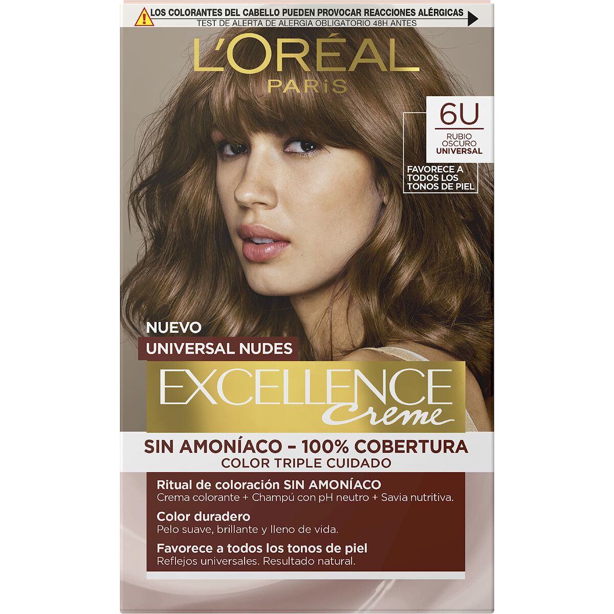Permanent Dye L'Oreal Make Up Excellence Dark Blonde Nº 6u-Dark Blonde (5 enheder) produktemballage