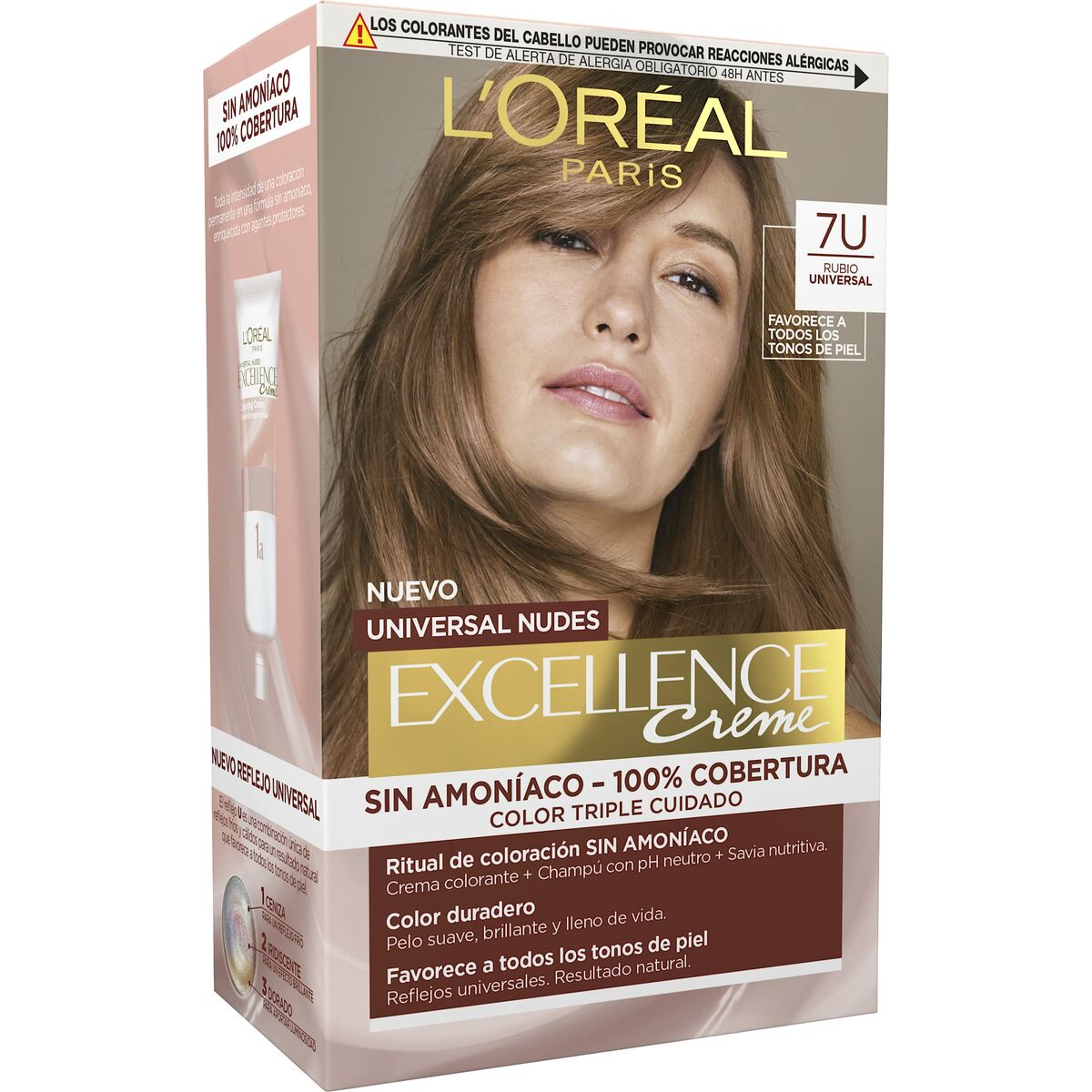 Permanent Dye L'Oreal Make Up Excellence Blonde Nº 7u-Blonde (5 enheder) produktemballage