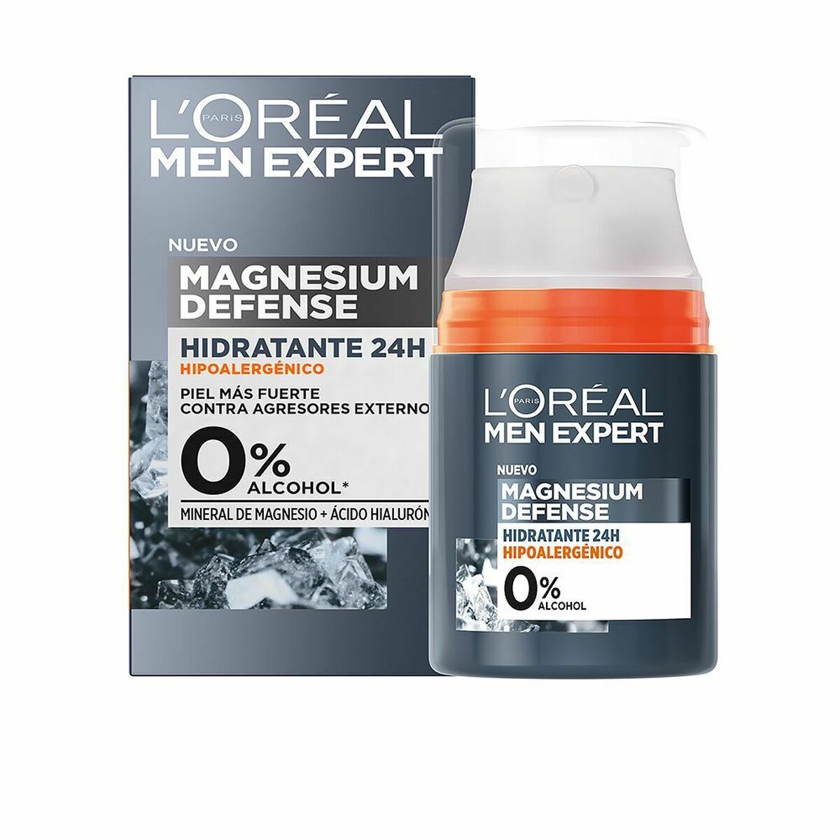 Fugtgivende ansigtscreme L'Oreal Make Up Men Expert Magnesium Defense 50 ml 24 timer til mænd hudplejeemballage