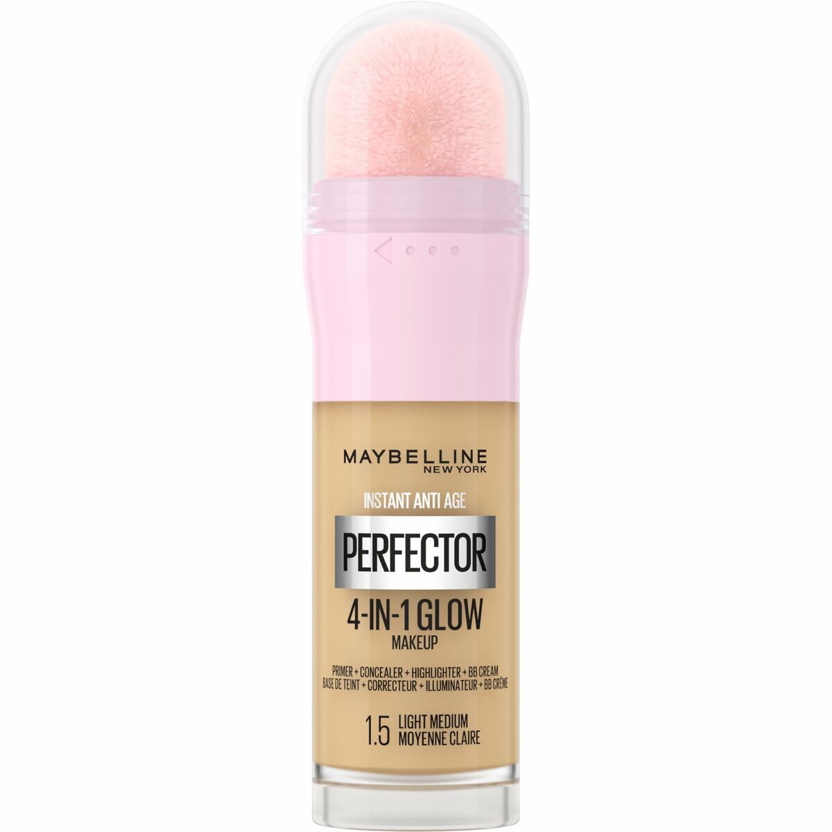Flydende Make Up Base Maybelline Instant Age Perfector Glow Nº 1,5 Let Medium 20 ml produktemballage