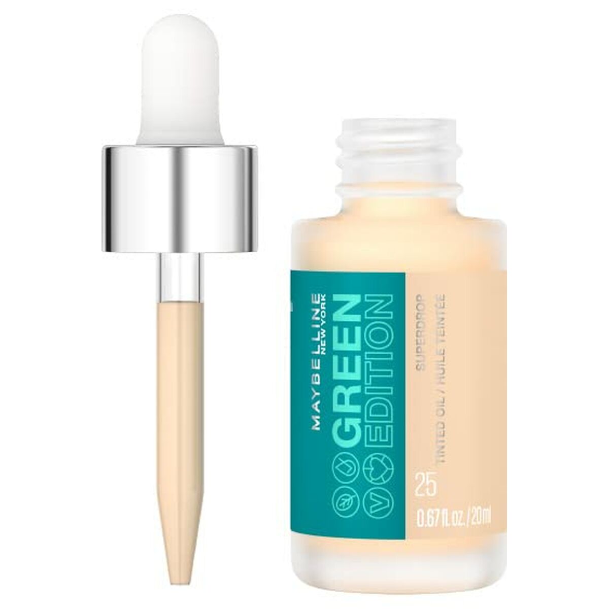 Flydende Make Up Base Maybelline Green Edition Nº 25 20 ml Olie produkt emballage