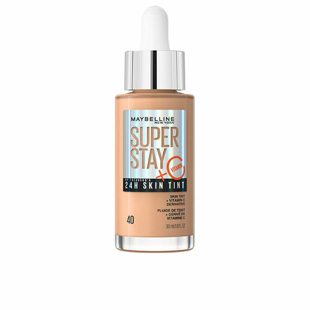 Flydende Make Up Base Maybelline Super Stay Skin Tint Nº 40 30 ml C-vitamin produktemballage