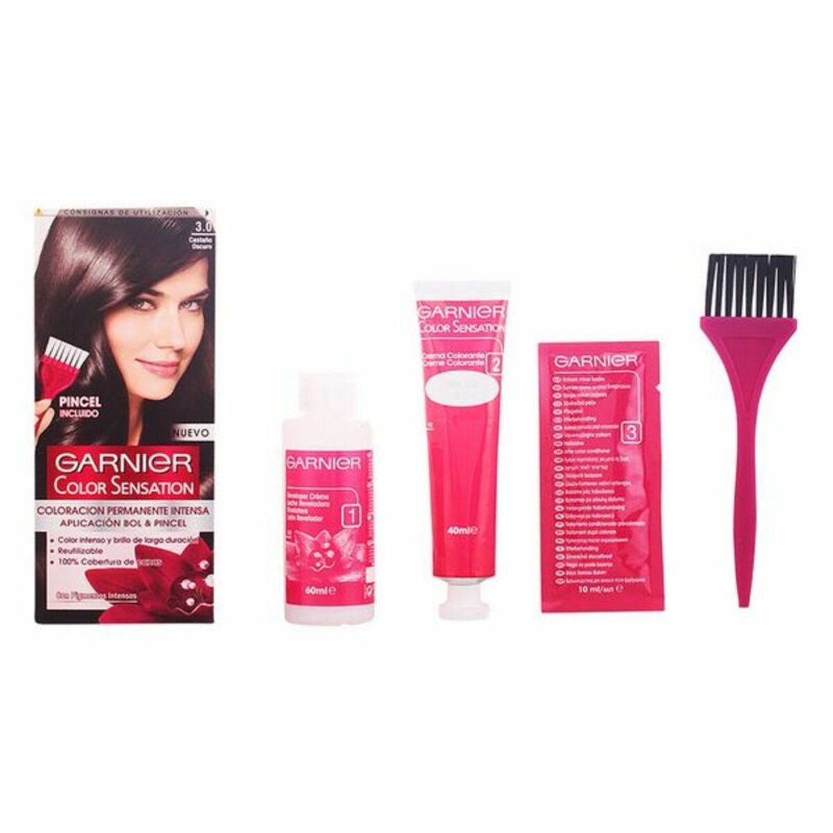 Permanent Dye Garnier Color Sensation Mørkebrun Nº 3 Castano Oscuro Nº 3-Castano Oscuro 110 g produktemballage