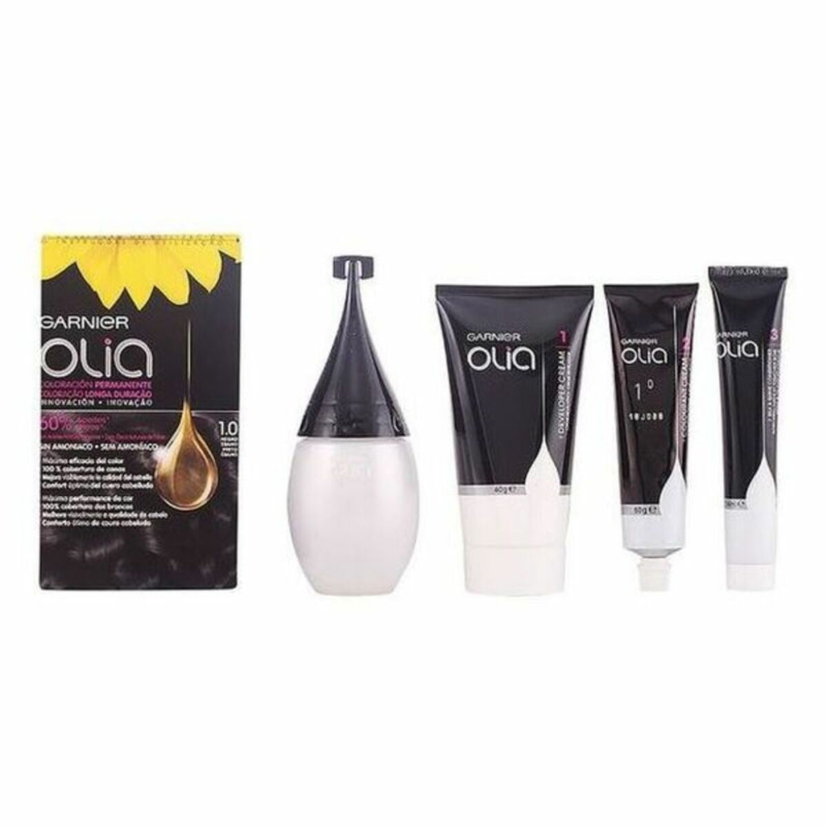 Farve uden ammoniak Garnier Olia Ebony Black Nº 1,0-negro Nº 1,0 Negro Ebano (1 enhed) produktemballage