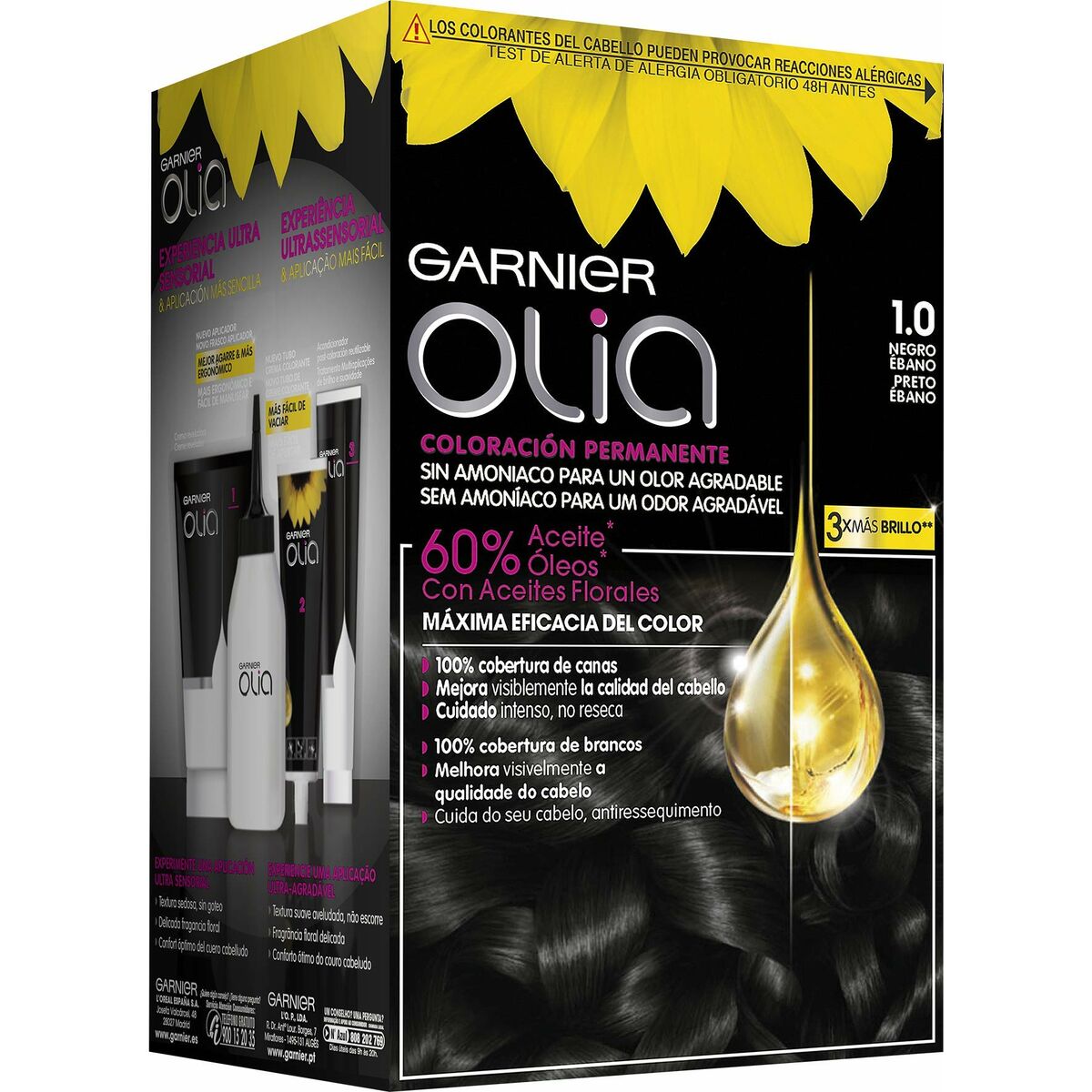 Farve uden ammoniak Garnier Olia Ebony Black Nº 1,0-negro Nº 1,0 Negro Ebano (1 enhed) produktemballage