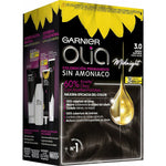 Farve uden ammoniak Garnier Olia Nº 3,0-Negro (1 enhed) produktemballage