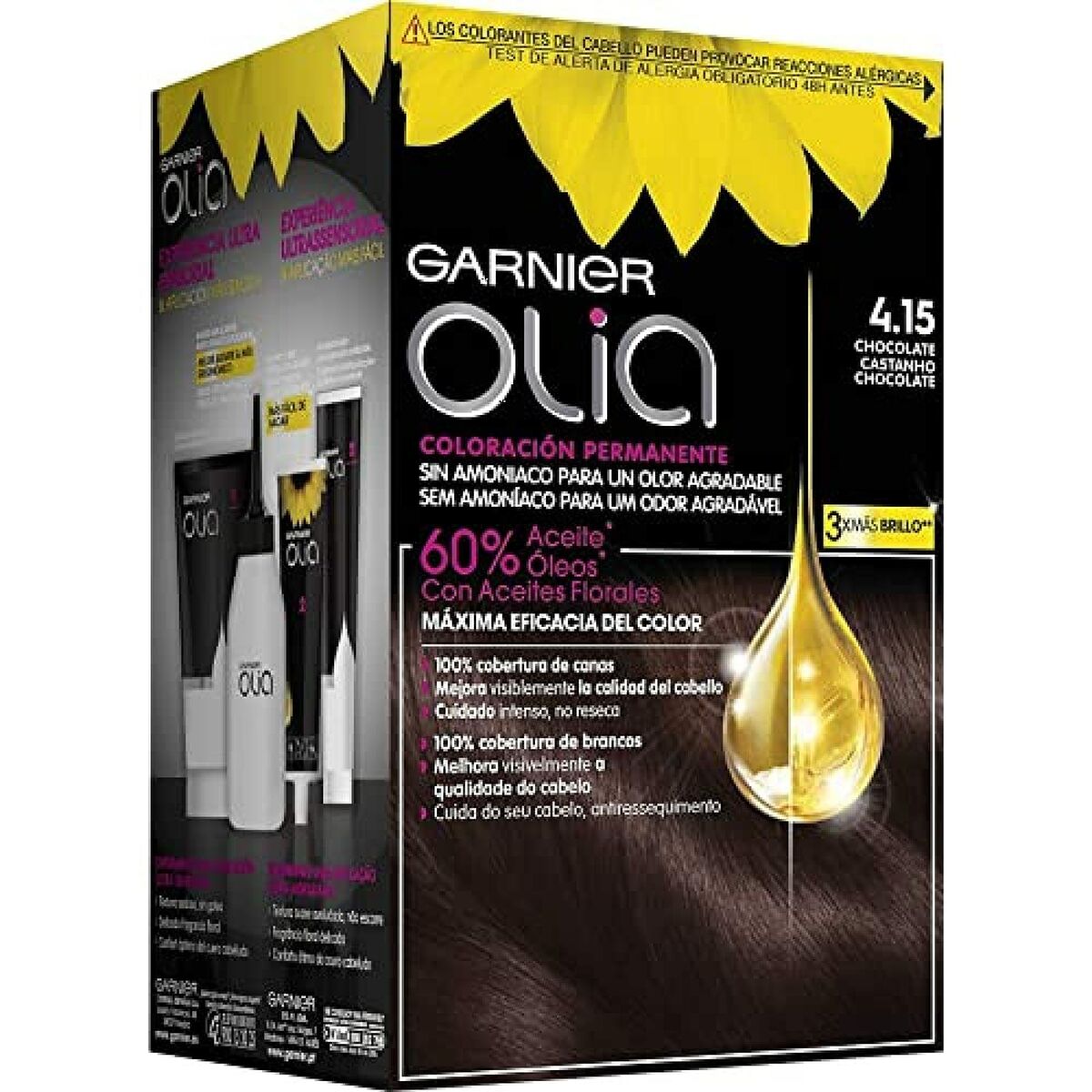 Farvestof Ingen Ammoniak Garnier Olia Nº 4,15 Chokolade Nº 4,15 Chocolate Lote (1 enhed) produktemballage