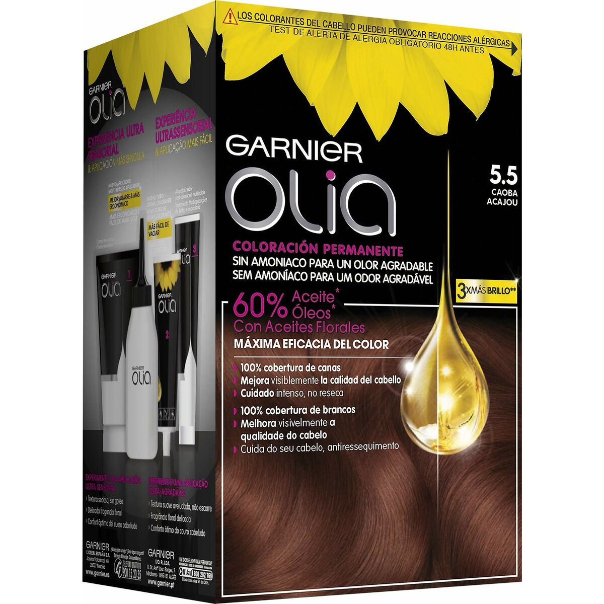 Farve uden ammoniak Garnier Olia Nº 5,5 Caoba Lote Nº 5,5-Caoba (1 enhed) produktemballage