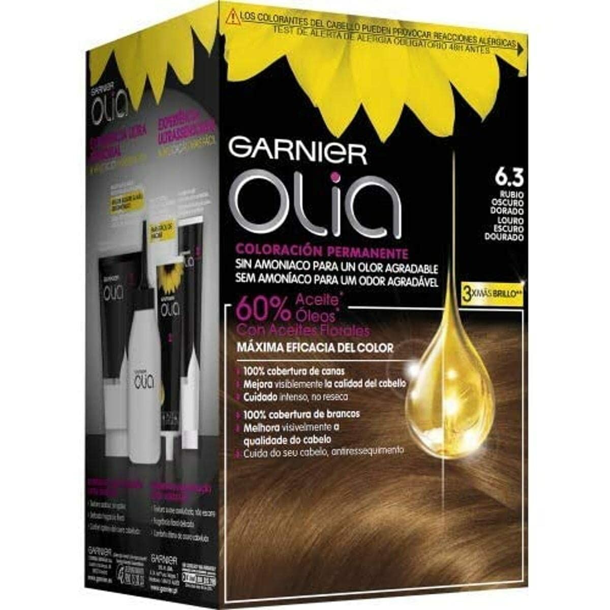 Farve uden ammoniak Garnier Olia Mørk Gylden Blond Nº 6,3-rubio oscuro dorado Nº 6,3 Rubio Oscuro Dorado Lote (1 enhed) produkt