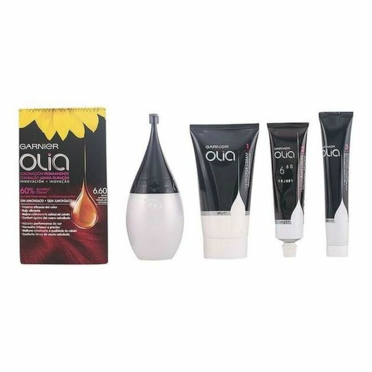 Farve uden ammoniak Garnier Olia Intense Ruby Nº 6,60 Rojo Intenso Nº 6,60 Rojo Intenso Sæt (1 enhed) produktemballage