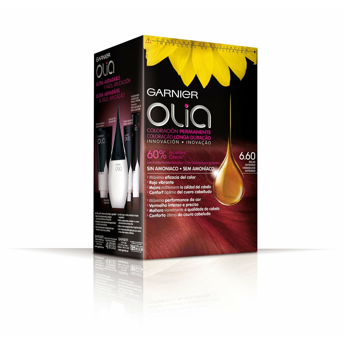 Farve uden ammoniak Garnier Olia Intense Ruby Nº 6,60 Rojo Intenso Nº 6,60 Rojo Intenso Sæt (1 enhed) produktemballage