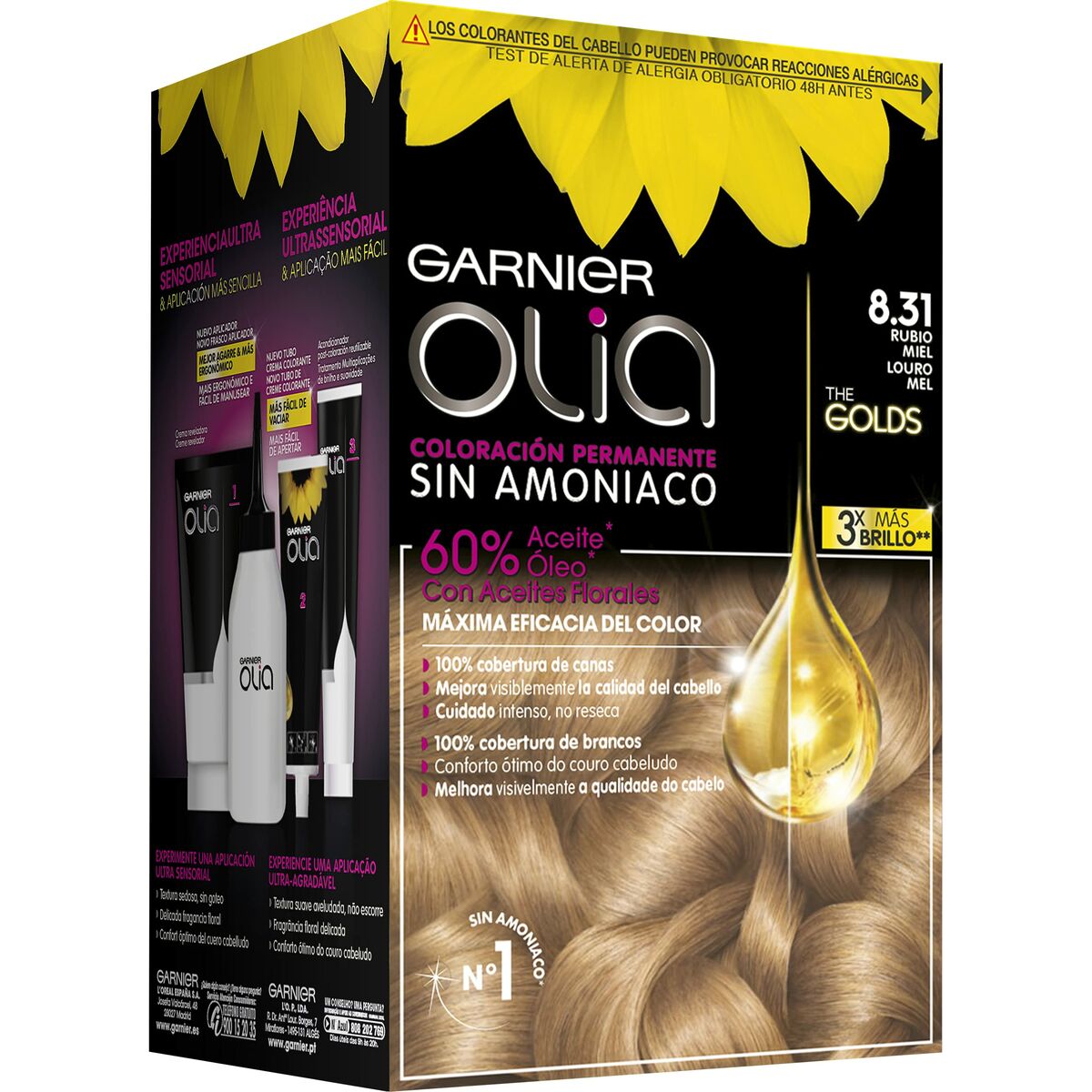 Farve uden ammoniak Garnier Olia Honey Blonde Nº 8,31 Rubio Miel Lote (1 enhed) produktemballage