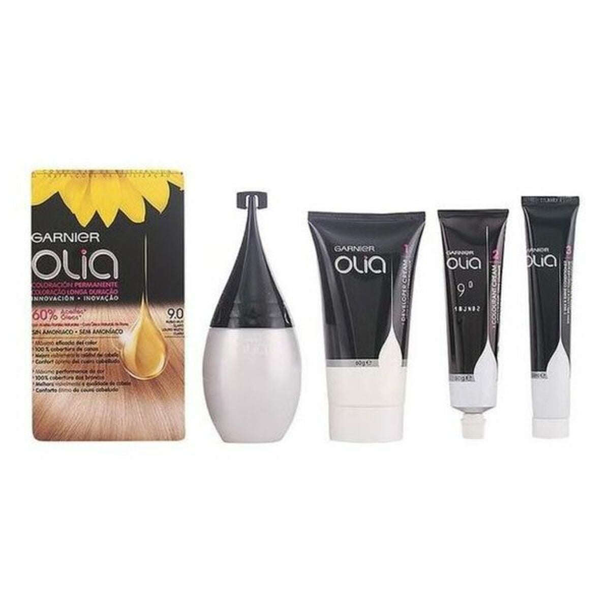 Farve uden ammoniak Garnier Olia Meget lys blond Nº 9.0-rubio muy claro Nº 9,0 Rubio Muy Claro Lote (1 enhed) produktemballage