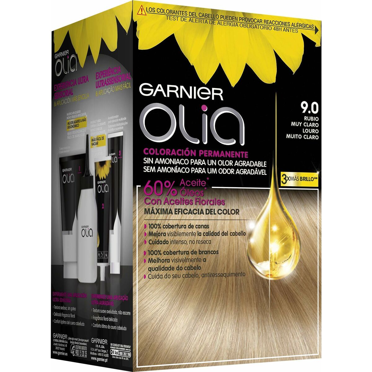 Farve uden ammoniak Garnier Olia Meget lys blond Nº 9.0-rubio muy claro Nº 9,0 Rubio Muy Claro Lote (1 enhed) produktemballage