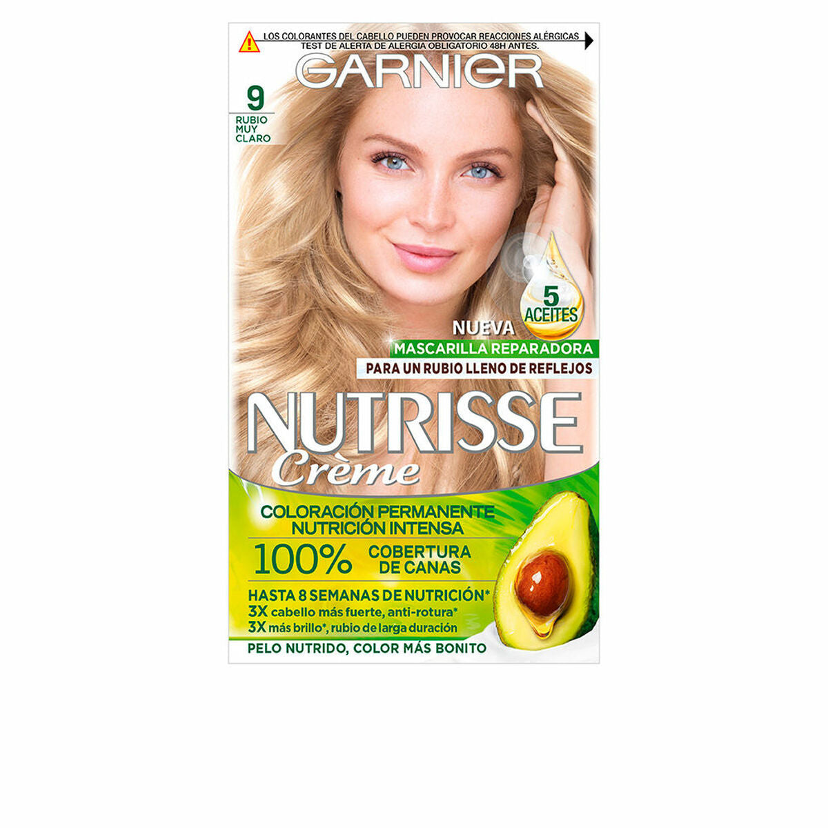 Permanent Color Creme Garnier Nutrisse Nº 9-Rubio Muy Claro Nº 90-Blond Pepite (3 enheder) hudplejeemballage