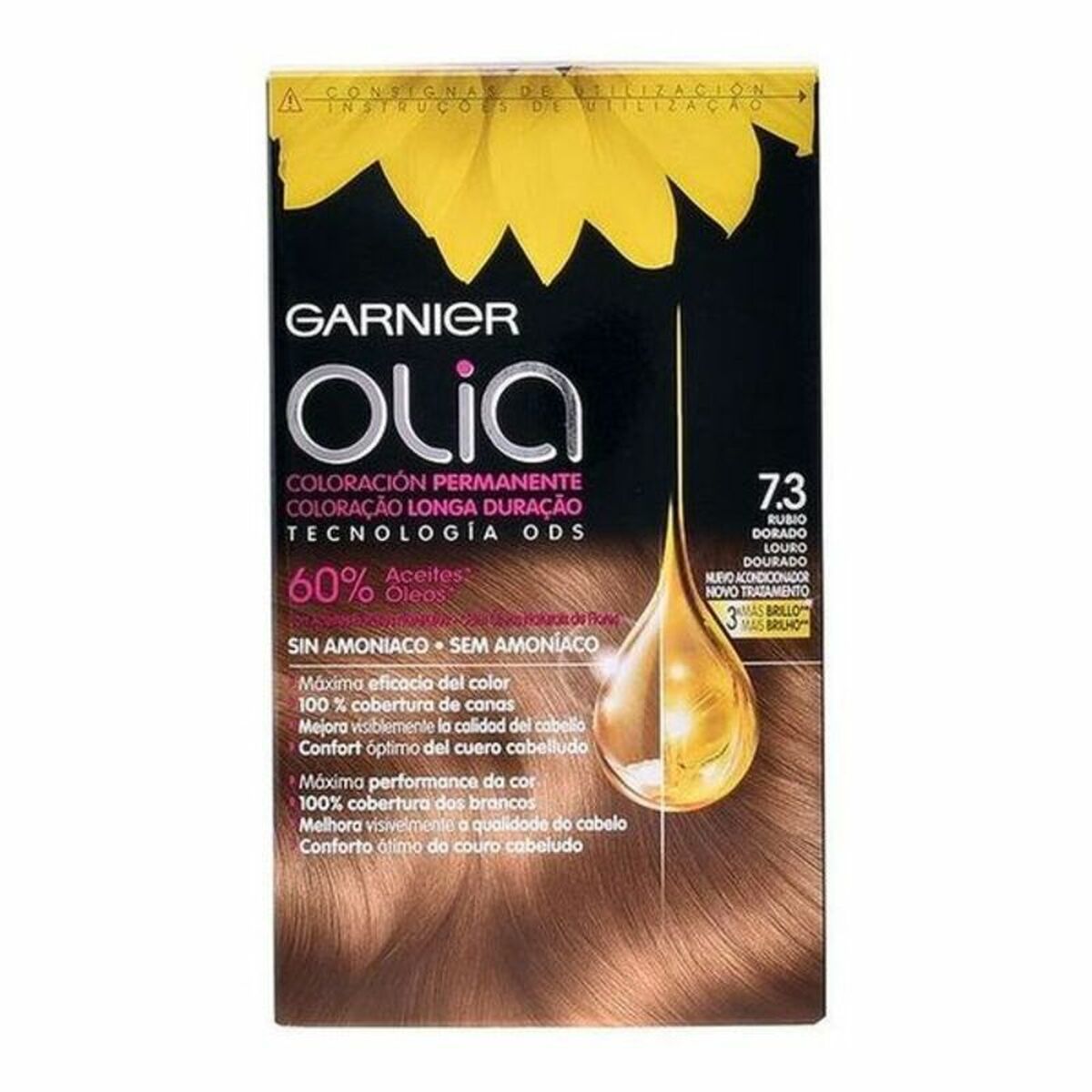 Farve uden ammoniak Garnier Olia Golden Dark Blonde Nº 7,3-Golden Dark Blonde Sæt (1 enhed) produktemballage