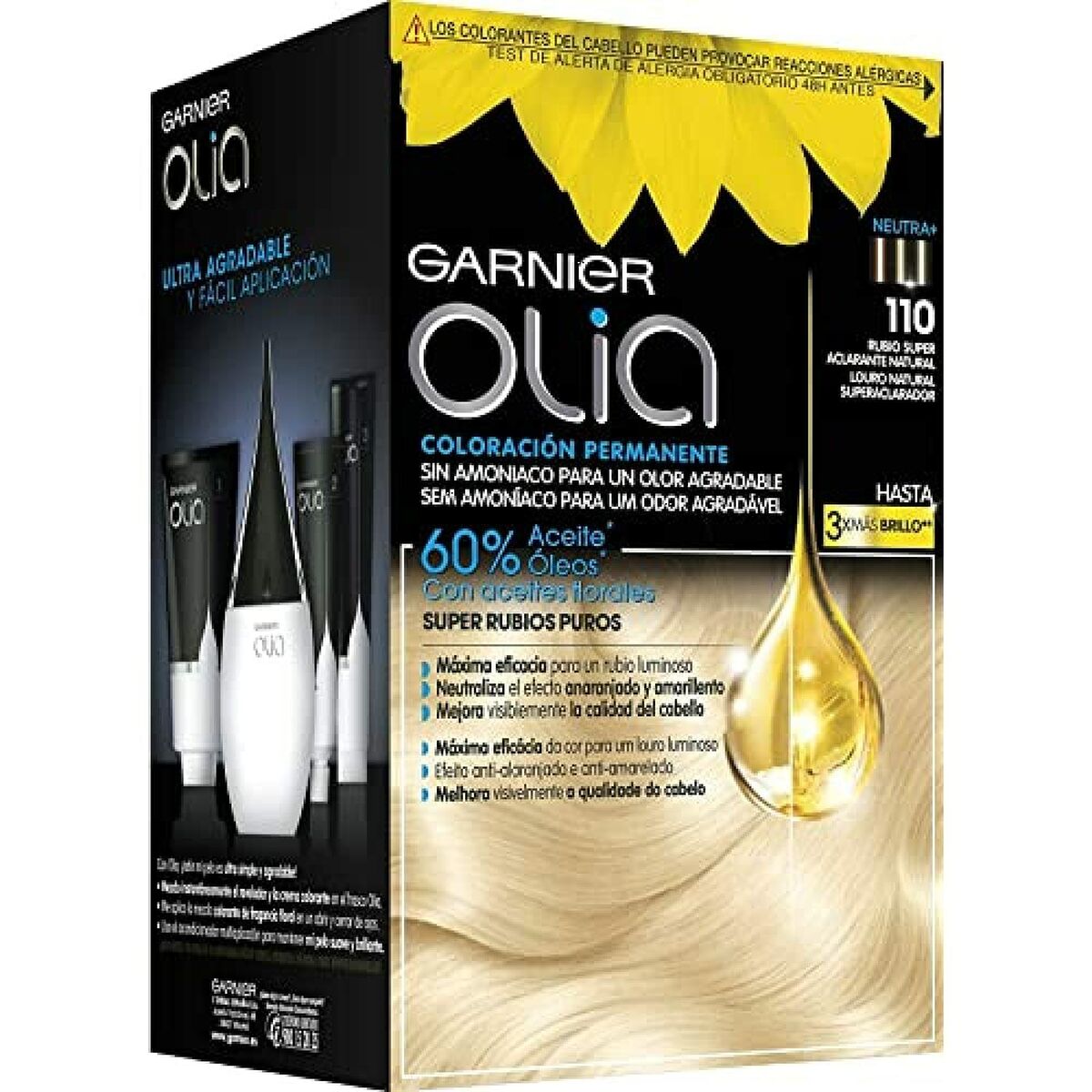 Farve uden ammoniak Garnier Olia Super Light Blonde Nº 110 Rubio Super Aclarante Lote (1 enhed) produktemballage