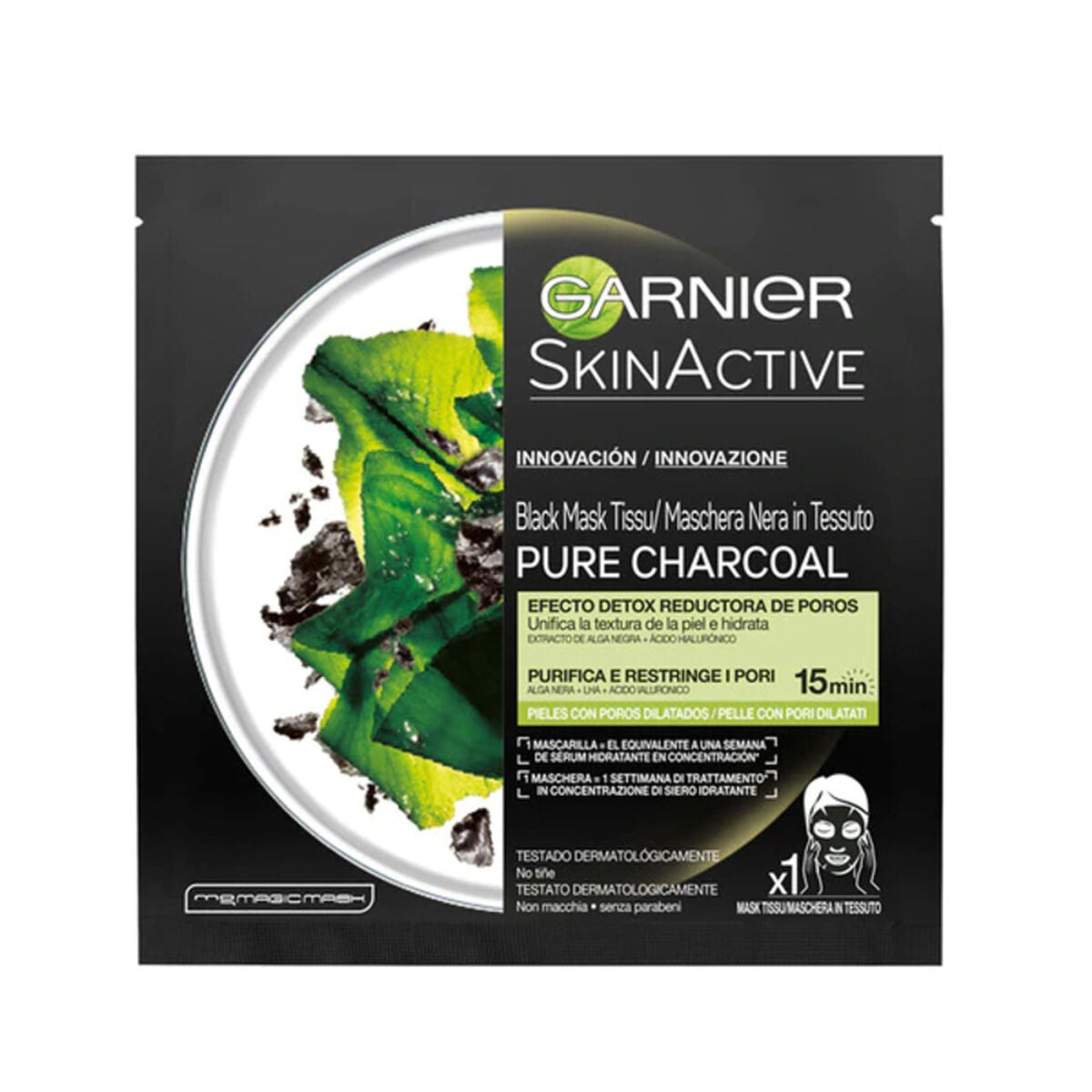 Ansigtsmaske Garnier Pure Charcoal 28 g til kvinder maske emballage