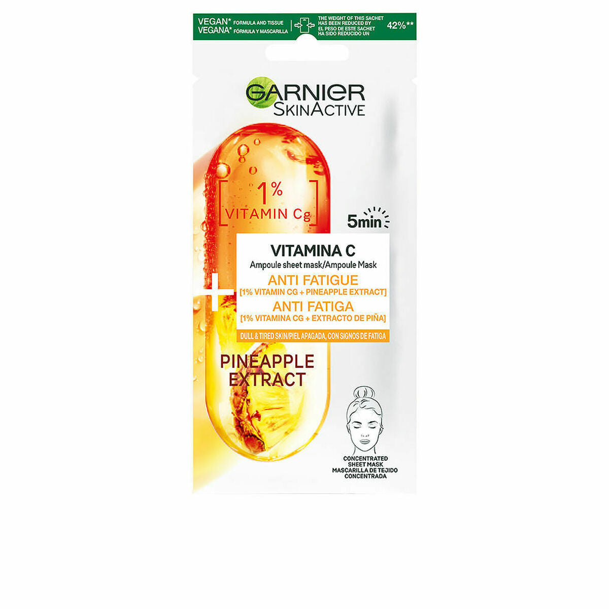 Toning Ansigtsmaske Garnier Skinactive Vitamina C Vitamin C (1 enhed) maskeemballage til kvinder