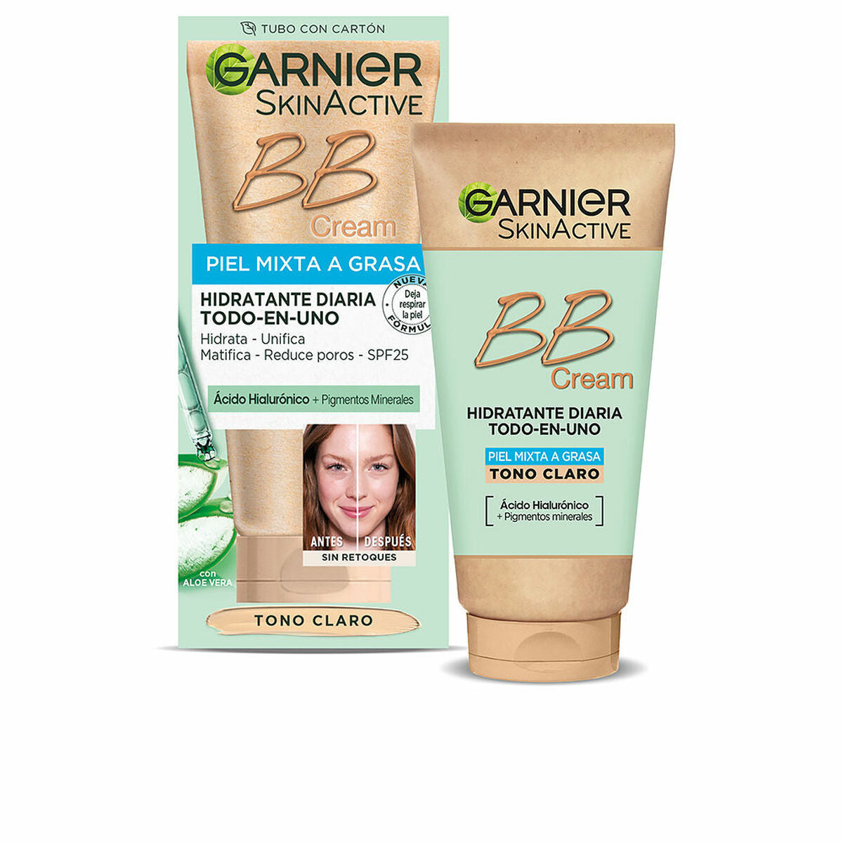 Hydrating Cream with Color Garnier Skinactive Bb Cream Light Clear Spf 25 50 ml hudplejeemballage