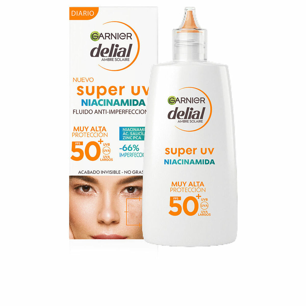 Anti-uperfektionspleje Garnier Delial Super Uv Spf 50 Spf 50+ 40 ml Niacinamid til kvinder produktemballage