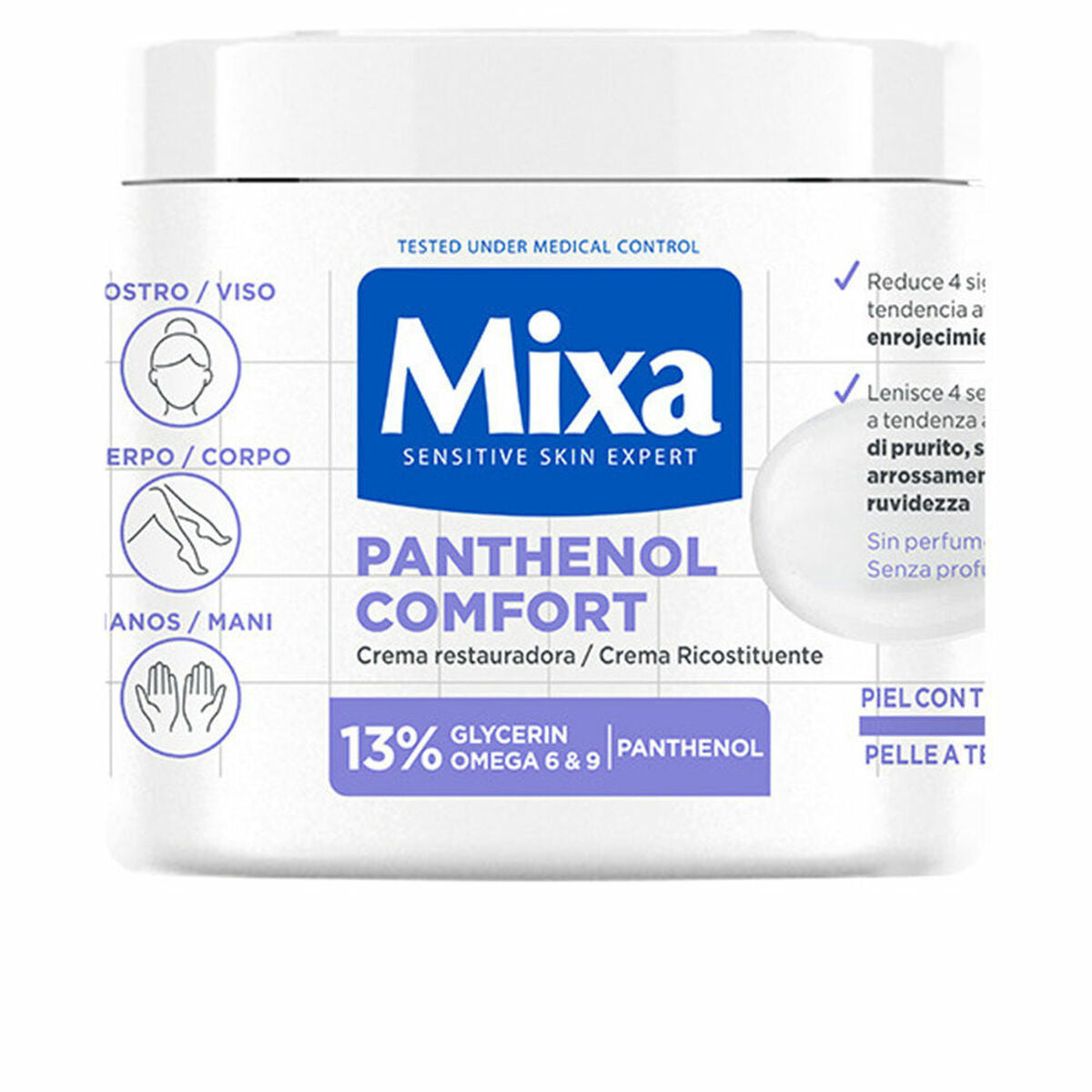 Reparerende Body Cream Mixa PANTHENOL COMFORT 400 ml til kvinder hudpleje emballage