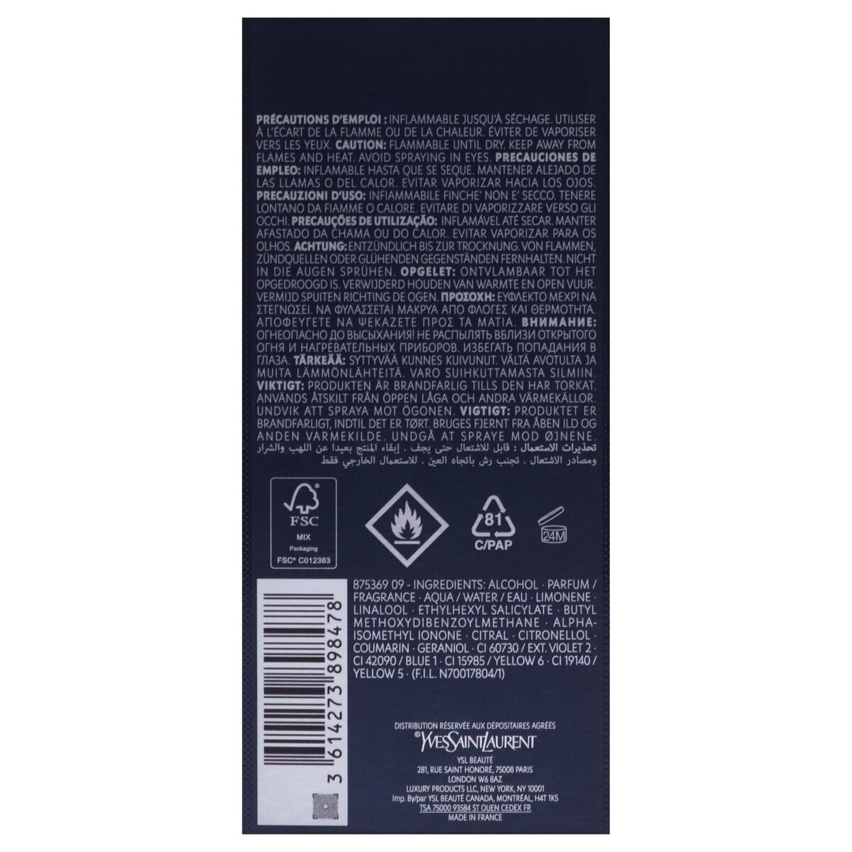 Herreparfume YSL Y Pour Homme Intense EDP 100 ml til mænd flaske