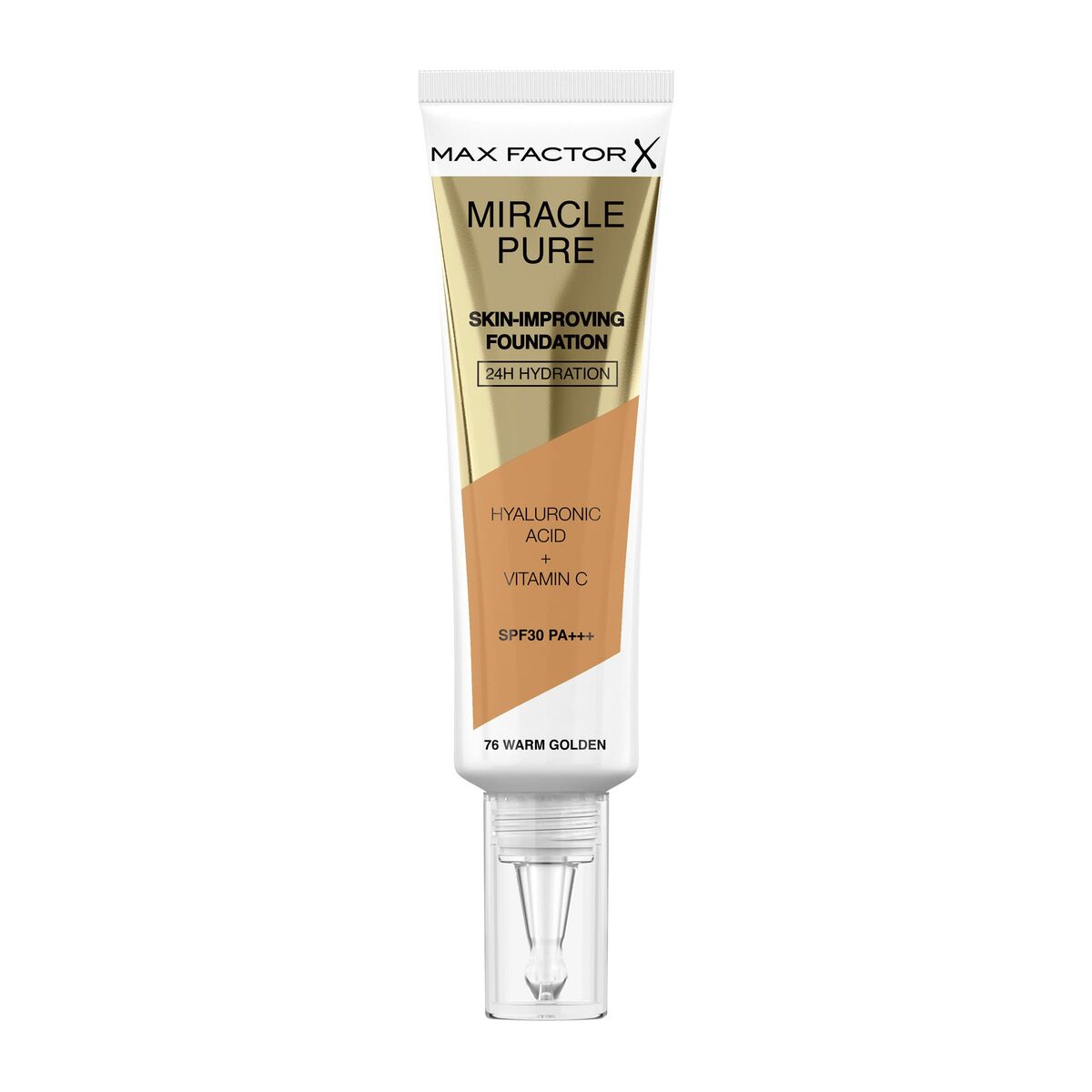 Make-up Primer Max Factor Miracle Pure Nº 76 Varm gylden Nº 76-Warm Golden 30 ml Fugtgivende produktemballage