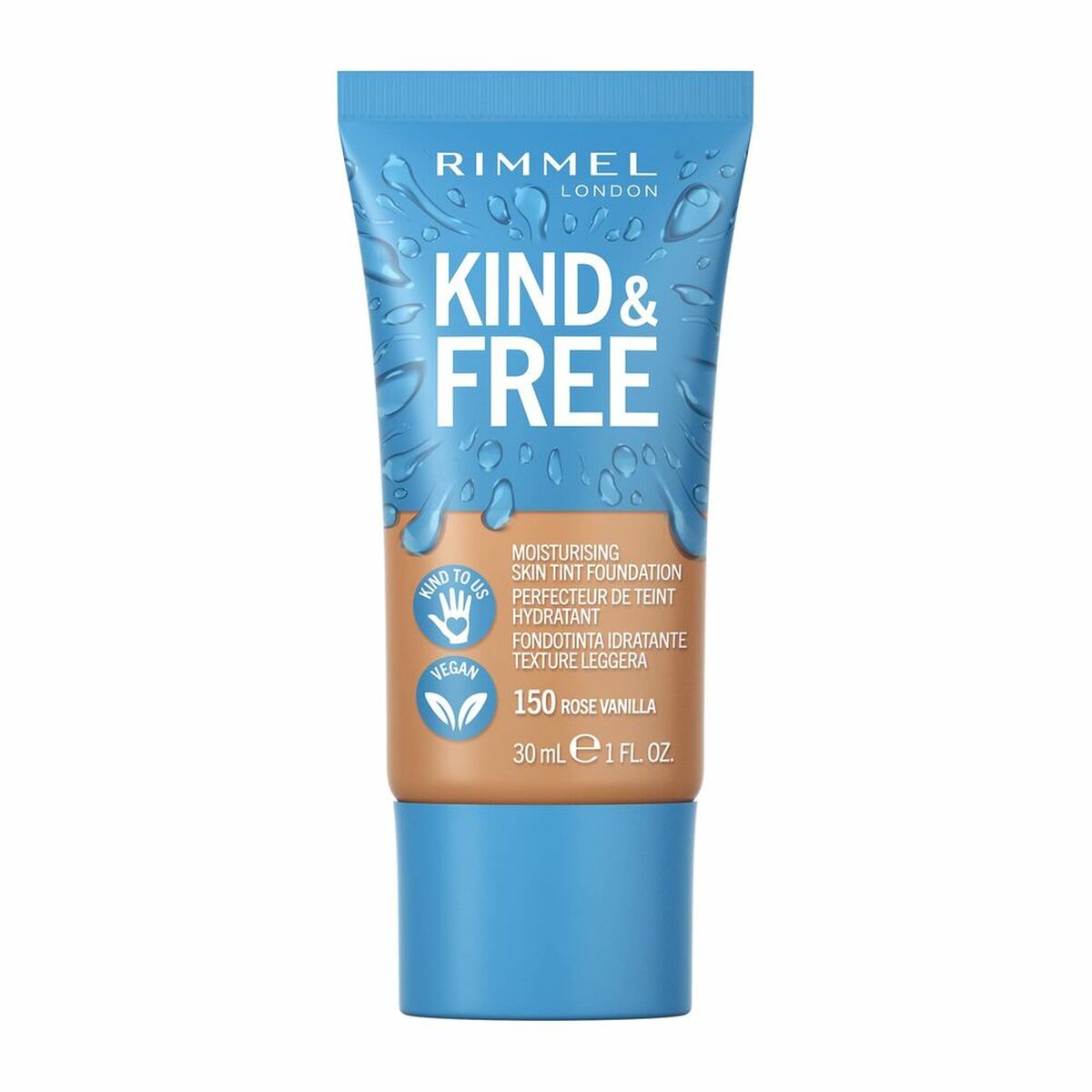 Crème Make-up Base Rimmel London Kind & Free 150-roset vanilje (30 ml) produktemballage