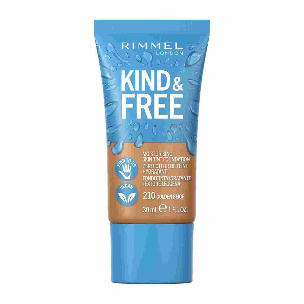 Crème Make-up Base Rimmel London Kind & Free 201-klassisk beige (30 ml) produktemballage