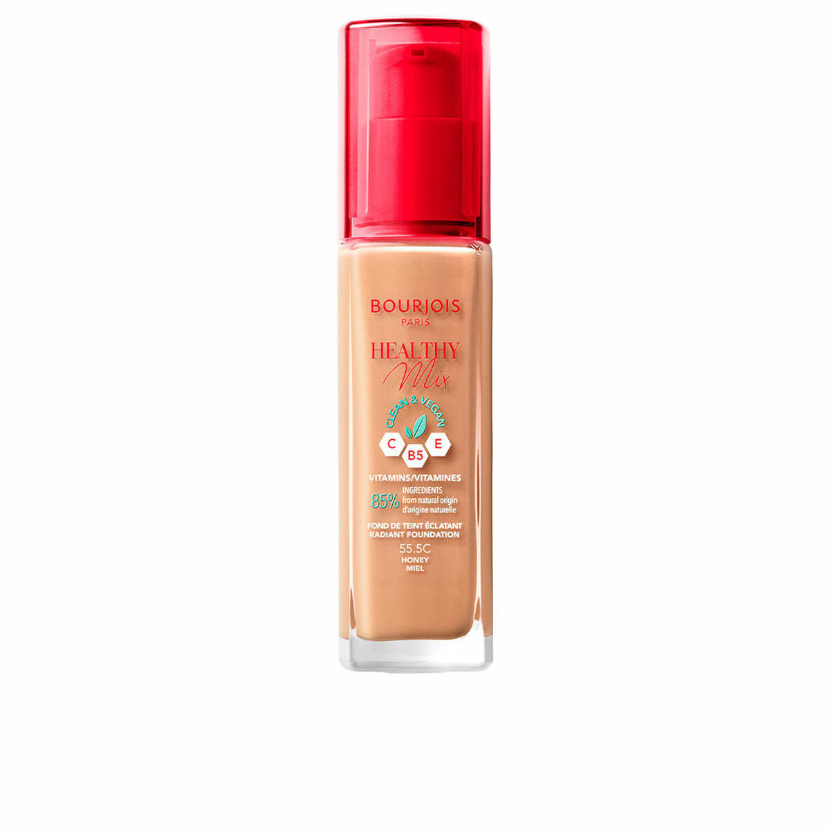Flydende Make Up Base Bourjois Healthy Mix Nº 55.5 Nº 555-Honey 30 ml produktemballage