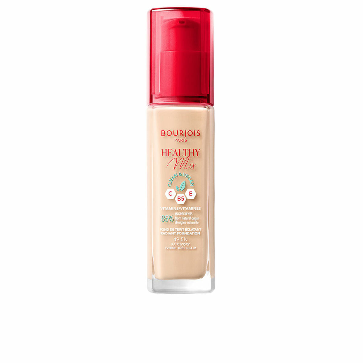 Flydende Make Up Base Bourjois Healthy Mix Nº 49.5N Fair ivory Nº 49.5n-Fair Ivory 30 ml produktemballage