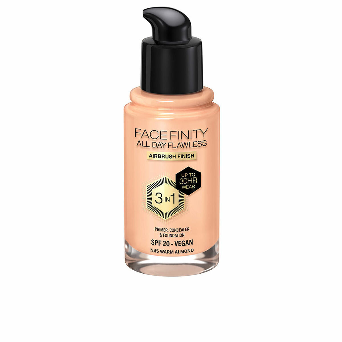 Creme Make-up Base Max Factor Face Finity All Day Flawless 3-i-1 Spf 20 Nº N45 Varm mandel 30 ml produktemballage