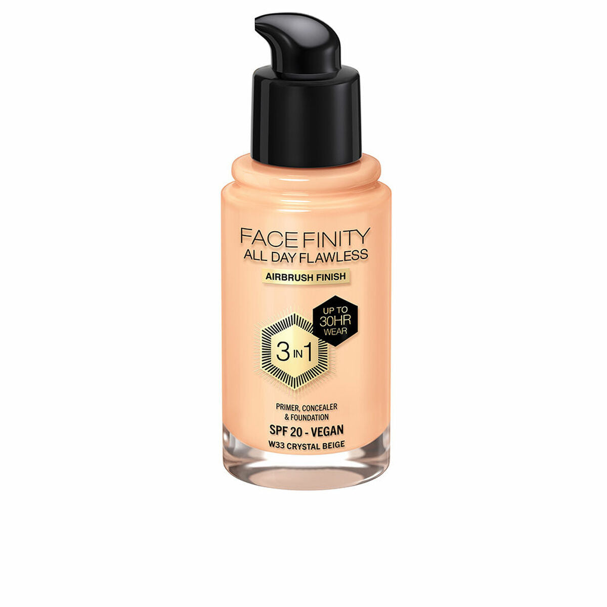 Creme Make-up Base Max Factor Face Finity Hele dagen Flawless Nº W33 Krystal beige W33-Crystal Beige Spf 20 30 ml 3-i-1 produkt