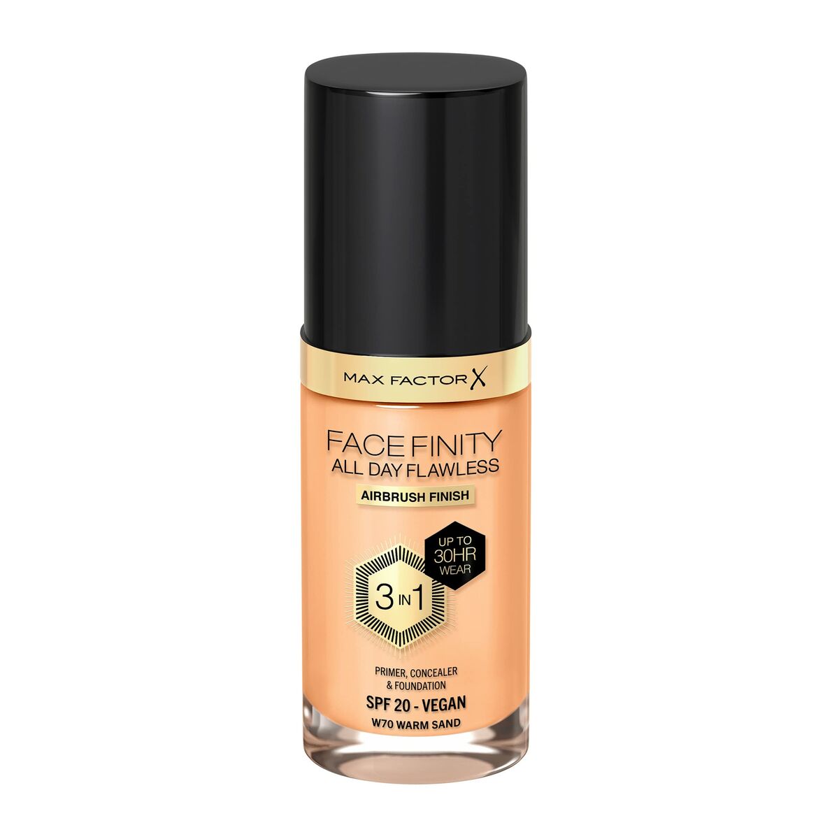 Creme Make-up Base Max Factor Facefinity Nº 70-varmt sand Nº 70 Warm Sand Spf 20 30 ml 3-i-1 produktemballage