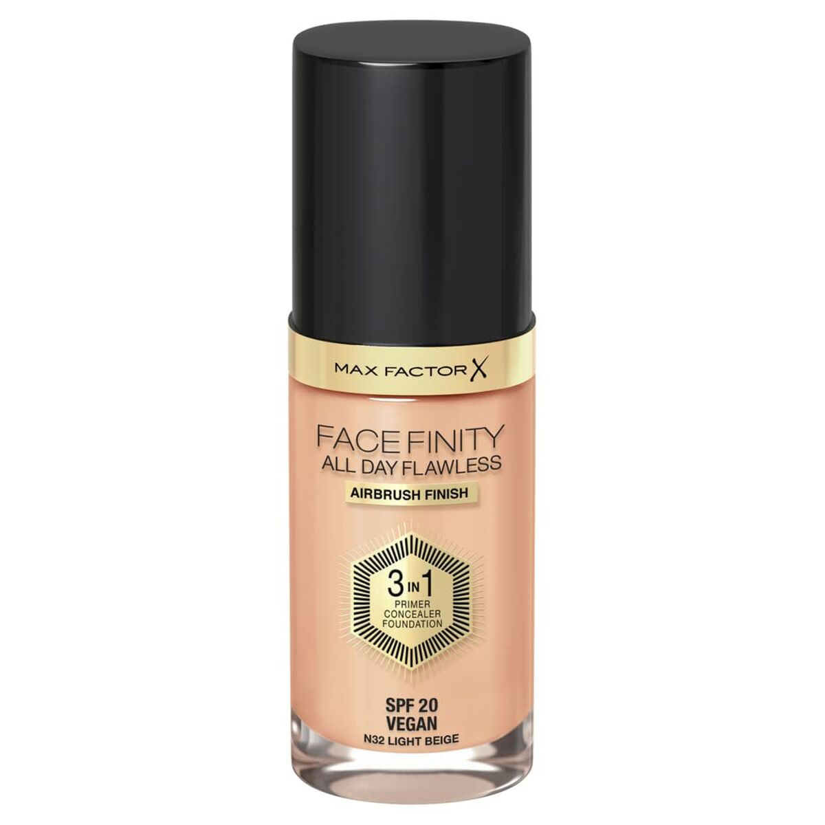 Creme Make-up Base Max Factor Facefinity 3-i-1 Spf 20 Nº 32-lys beige 30 ml produktemballage