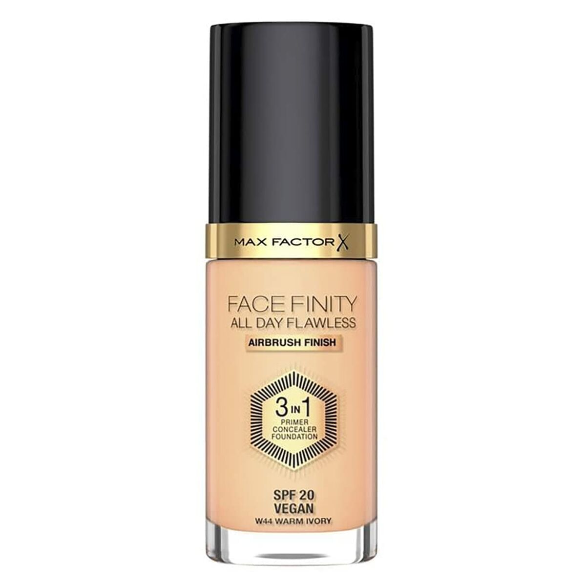 Creme Make-up Base Max Factor Facefinity Nº 44-varm elfenben Spf 20 30 ml 3-i-1 produktemballage