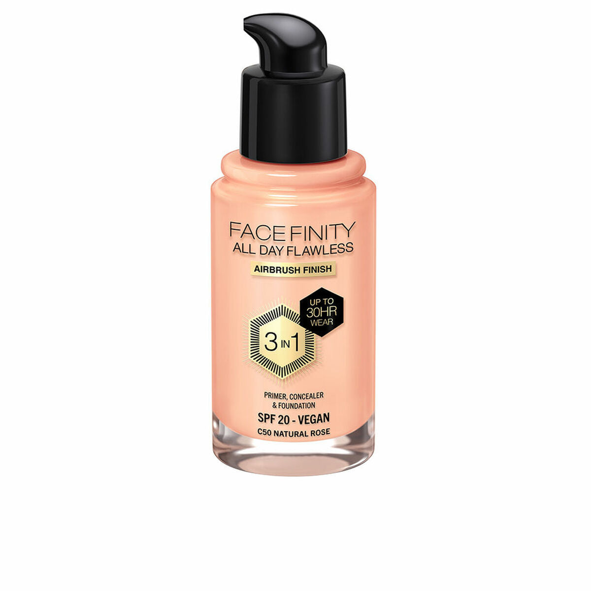 Creme Make-up Base Max Factor Face Finity Hele dagen Fejlfri Nº C50 Naturlig rose C50-Natural Rose Spf 20 30 ml 3-i-1 produkt