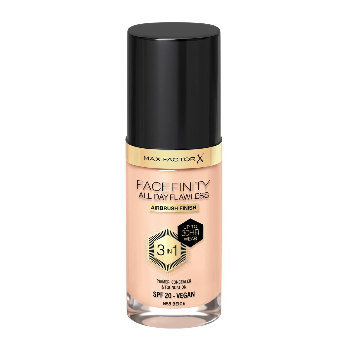 Creme Make-up Base Max Factor Facefinity Nº 55-beige Spf 20 30 ml 3-i-1 produktemballage